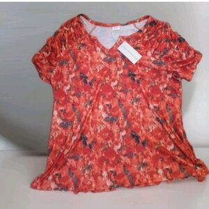 XIEERDUO T-shirt Loose Fit V Neck Runched Sleeves Floral NWT XL